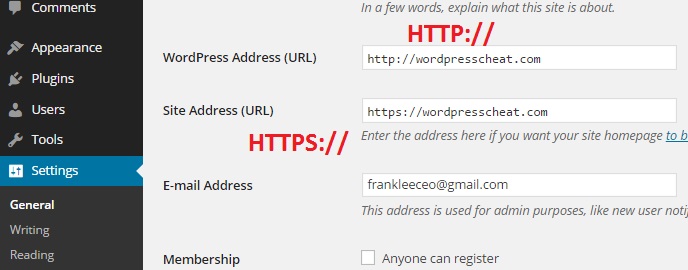 Wordpress HTTPS SSL Address