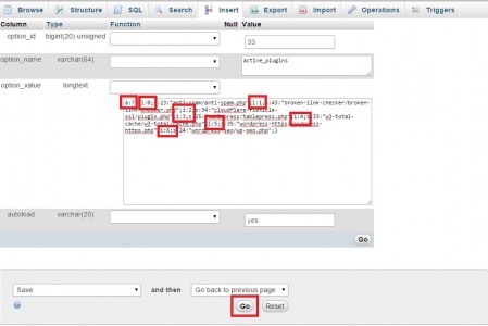 disable plugins godaddy phpmyadmin